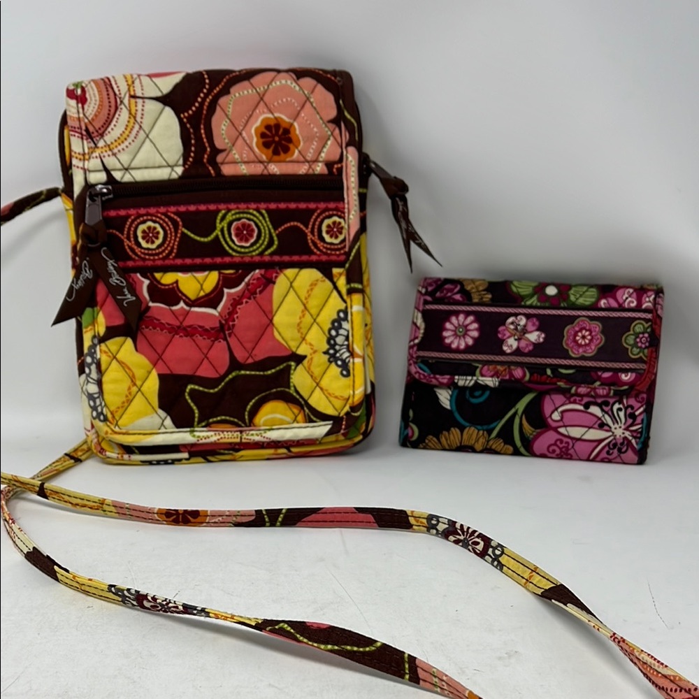 VERA BRADLEY QUILTED FLORAL BUNDLE MESSENGER CROSSBODY AND TRIFOLD WALLET